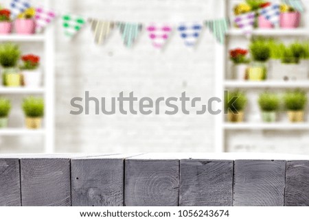 Table background of free space and spring decoration. 