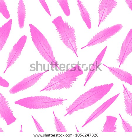 Easter bright feathers. Seamless pattern isolated on white background. Contemporary color design texture.