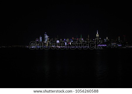 Manhattan skyscrapers view by night, New York, USA