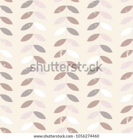 Scandinavian style vector floral geometric seamless pattern. Abstract twigs with leaves with distressed texture in retro colors.