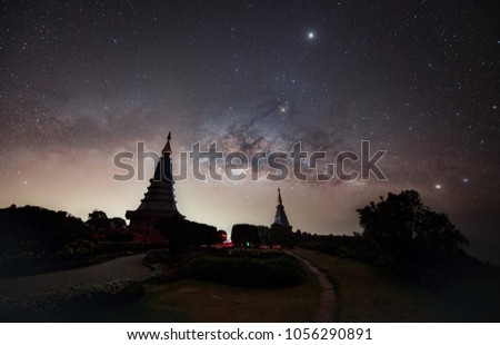 Milky way are rise on pagoda ,ChiangMai Thailand