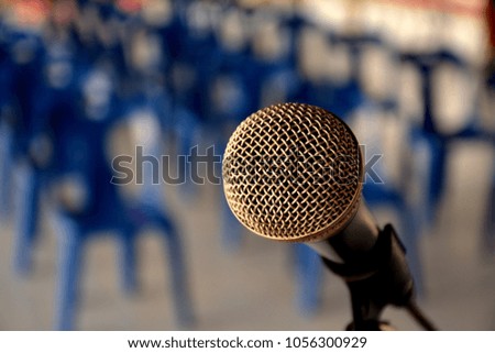 Background microphone blurred chair seminar room