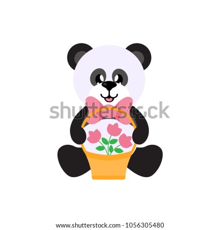 cartoon panda vector sitting with tie and basket