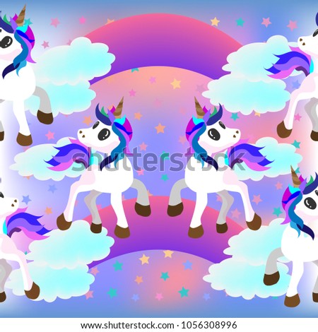 Cute Unicorns Seamless pattern with Star colorful rainbow on pastel background.confetti and other elements.cute cartoon style.for paint,fabric clothes,poster,greeting card, party,banner other users