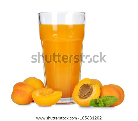 Apricot juice in glass isolated on white background.
