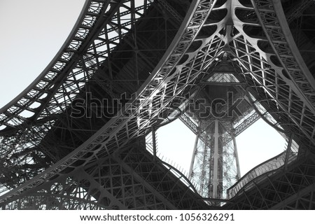 View from below of the world famous Eiffeltower in Paris, France Royalty-Free Stock Photo #1056326291