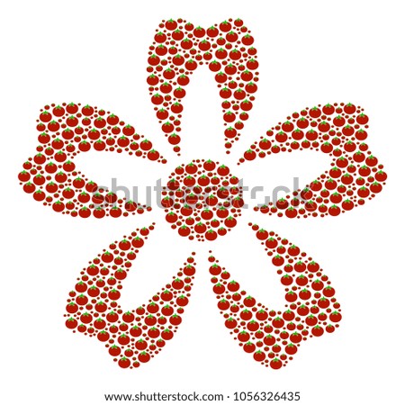 Flower collage of tomato. Vector tomato objects are united into flower pattern. Organic vector illustration.