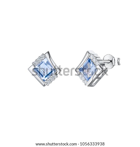 Versatile and beautiful, classic and sophisticated, diamond stud earrings with elegant blue stone in center truly are a universal sign of affection, celebration and love. 