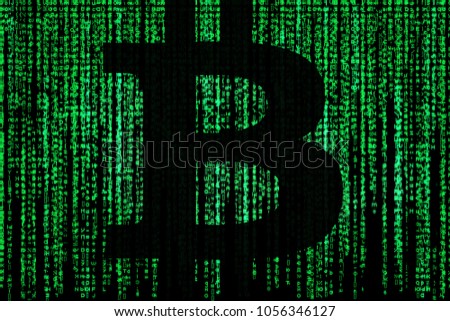 Bitcoin sign on green matrix background