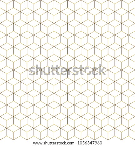 Gold geometric pattern grid texture with lines. Seamless hexagon background.