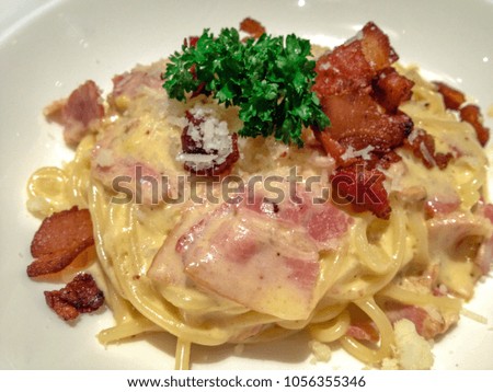 Close up Carbonara with bacon, image picture