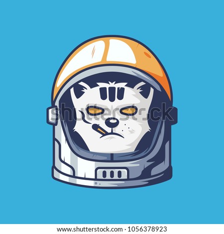 Cat astronaut head illustration for esport logo or tshirt. cat with astronaut helmet