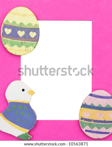 Chick with Easter eggs border with copy space