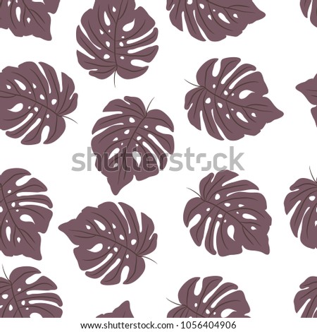 Exotic tropical vector background with tropical plants. Seamless purple tropical pattern with monstera.