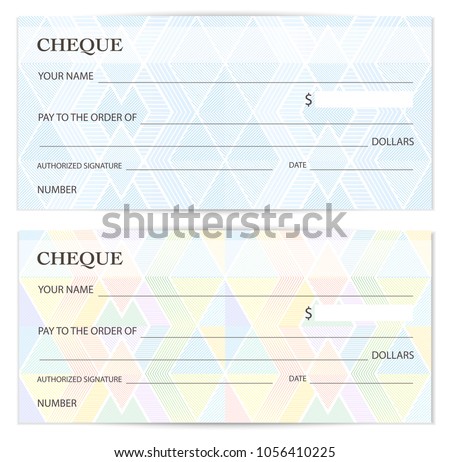 Cheque (Check template), Chequebook template. Blank bank cheque with guilloche pattern with business abstract watermark. Background for banknote design, Voucher, Gift certificate, Coupon, ticket Royalty-Free Stock Photo #1056410225