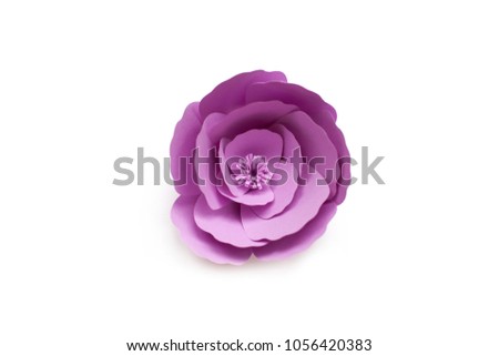 Handmade colorful paper cut flower on isolated white background for wedding invitation. Royalty-Free Stock Photo #1056420383