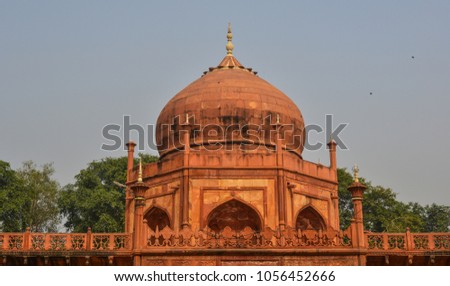 Part of sandstone architecture of Taj Mahal in Agra, India.
