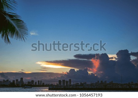 Vibrant sunset over Miami harbor.