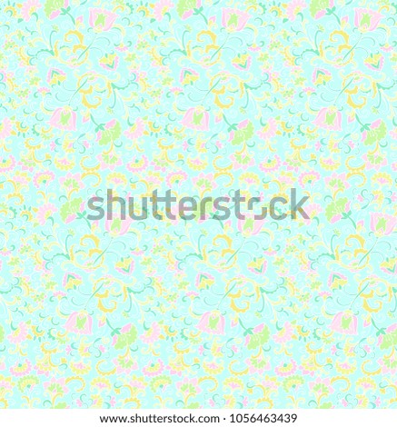 Seamless vector floral pattern with daisy and tulips, pastel colors