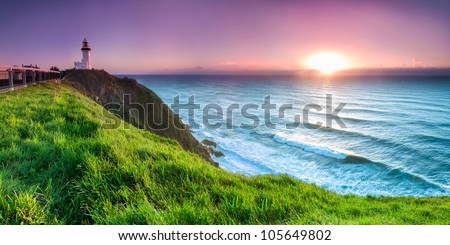 byron bay lighthouse during sunrise Royalty-Free Stock Photo #105649802