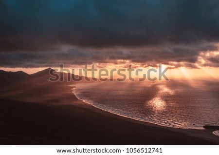 landscape of island and ocean (Fuerteventura) - sunset
