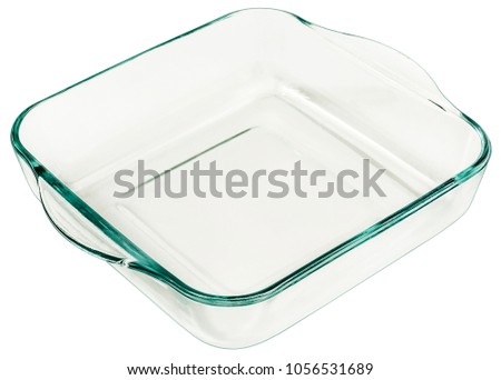 Rounded Square Heath Resistant Glass Baking Pan With Curved Handles Isolated On White Background
