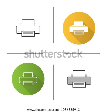 Printer icon. Printing machine. Flat design, linear and color styles. Isolated vector illustrations
