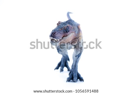 Running Tyrannosaurus Rex - Realistic Dinosaur Toy Replica - Brown lilac color variant - attack close mouth position isolated in white background side view