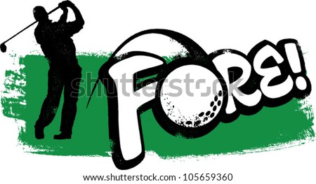 Vintage Golfer Swinging and Saying Fore!