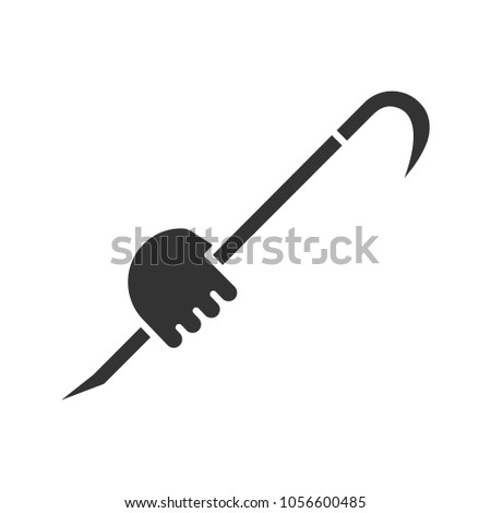 Hand holding crowbar glyph icon. Silhouette symbol. Wrecking bar, prybar. Negative space. Vector isolated illustration