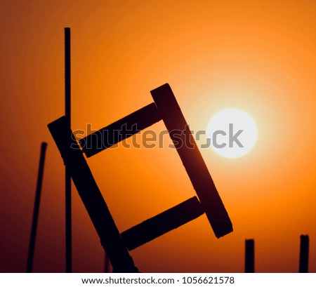 Wooden made structure with afternoon sunlight background stock photo