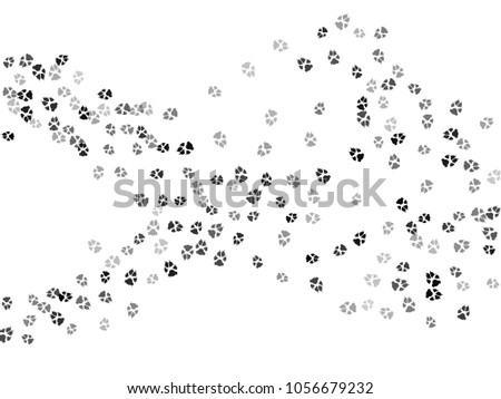 Dog or cat paw black footprint, isolated on white back layer. Doggo, puppy or kitten foot steps vector silhouette. Cute animal background of paw foot print for illustration or interior design.