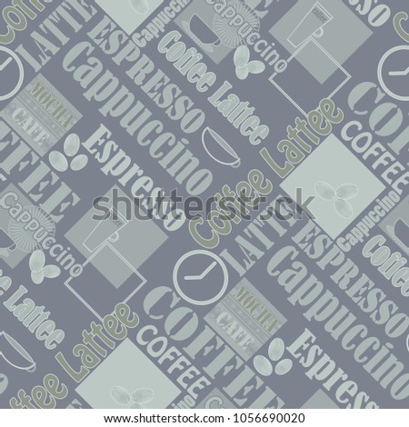 Lettering coffee and icons seamless pattern illustration retro background

