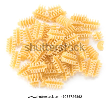 Raw italian pasta isolated on white background.