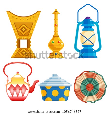 old traditional heritage icons in Arab gulf countries ( United Arab Emirates UAE  Saudi Arabia , Qatar  Bahrain , Kuwait  and Oman )  Ramadan kareem isolated vector illustration