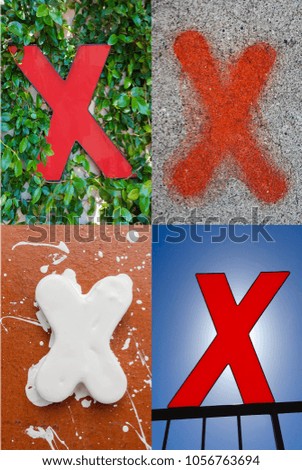 Collage of images of the letter X from outdoor signage
