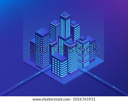 Isometric Future City. Real estate and construction industry concept. Virtual reality. Vector illustration. Royalty-Free Stock Photo #1056765911