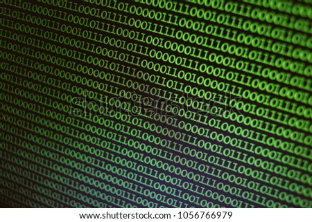 Binary Code Background. Technology abstract green background, green binary code on computer screen texture background. vintage photo processing