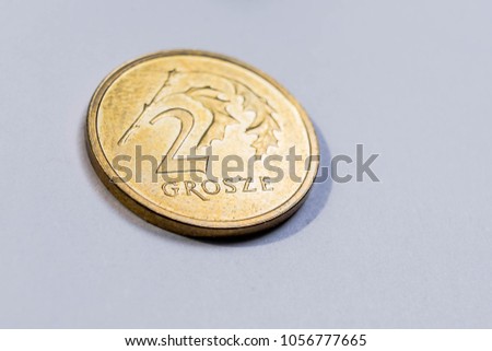 Two Polish grosze coin isolated on white background