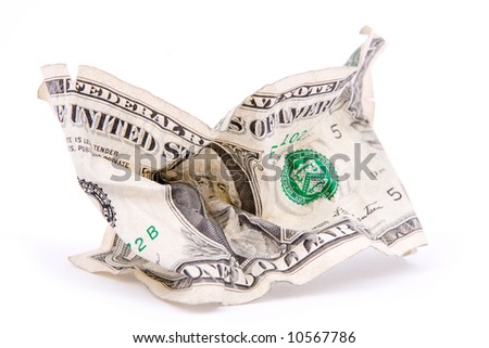 Crumpled dollar on white background