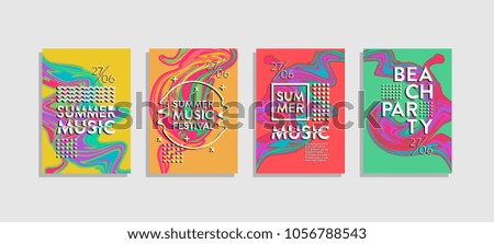 Summer music poster with liquid. Colorful  abstract cover set,