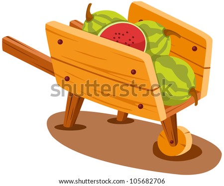 illustration of isolated cart with watermelon on white