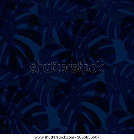 Tropical Leaves. Seamless Texture with Bright Hand Drawn Leaves of Exotic Tree. Summer Rapport for Calico, Textile, Swimwear. Vector Seamless Background with Tropic Plants. Watercolor Effect.