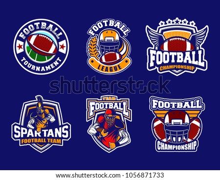 Set of football sport logo on dark background