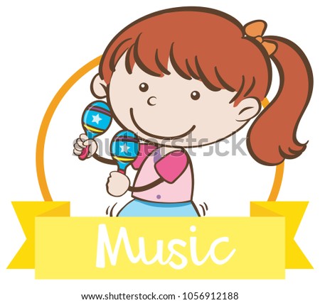 Logo template with girl playing musical instrument illustration