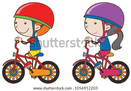 Boy and girl riding bicycle illustration