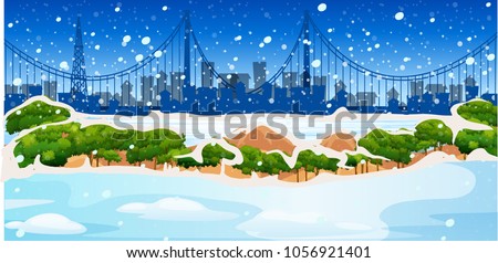 Background scene with snow in city illustration