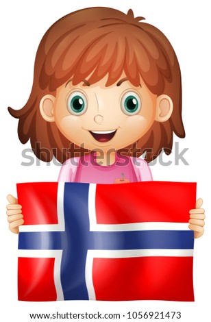 Cute girl and flag of Norway illustration