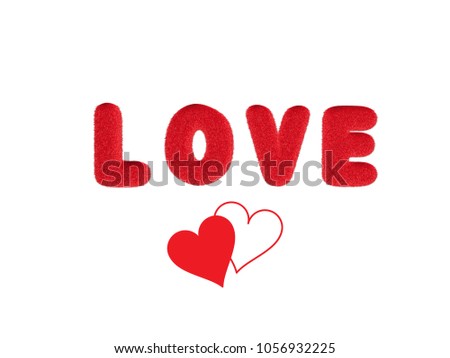 Red LOVE text, Red lettered hairs On a white background.