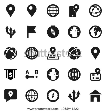 Flat vector icon set - compass vector, world, flag, dollar, navigator, earth, map pin, traking, route, internet, connection, globe, arrow, home